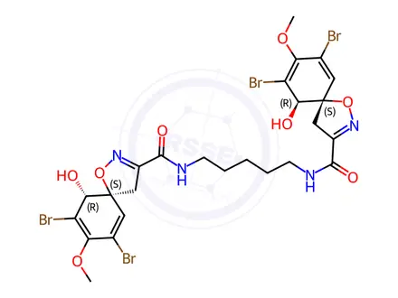Chemical structure of (5S,5'S,10S,10'R)-N,N'-(1,5-Pentanediyl)bis[7,9-dibromo-10-hydroxy-8-methoxy-1-oxa-2-azaspiro[4.5]deca-2,6,8-triene-3-carboxamide]