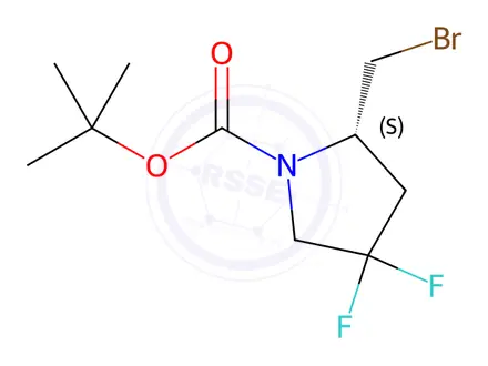 Chemical structure of Tert-butyl (2S)-2-(bromomethyl)-4,4-difluoropyrrolidine-1-carboxylate