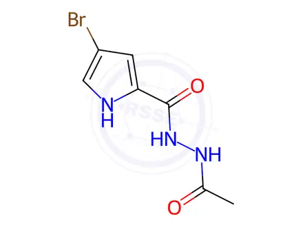 Chemical structure of N'-acetyl-4-bromo-1H-pyrrole-2-carbohydrazide