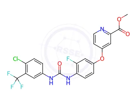 Chemical structure of methyl 4-(4-(3-(4-chloro-3-(trifluoromethyl)phenyl)ureido)-3-fluorophenoxy)picolinate