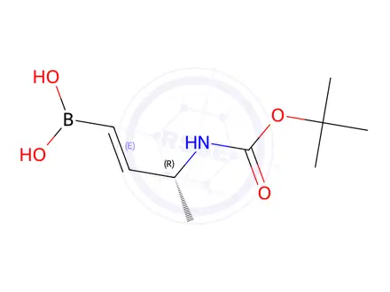 Chemical structure of (R,E)-(3-((tert-Butoxycarbonyl)amino)but-1-en-1-yl)boronic acid