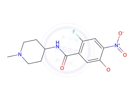 Chemical structure of Benzamide, 2-fluoro-5-methoxy-N-(1-methyl-4-piperidinyl)-4-nitro-