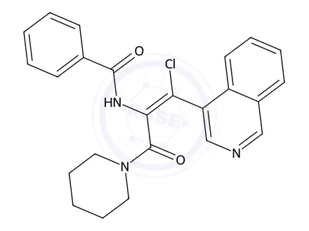 Chemical structure of (Z)-N-(1-Chloro-1-(isoquinolin-4-yl)-3-oxo-3-(piperidin-1-yl)prop-1-en-2-yl)benzamide