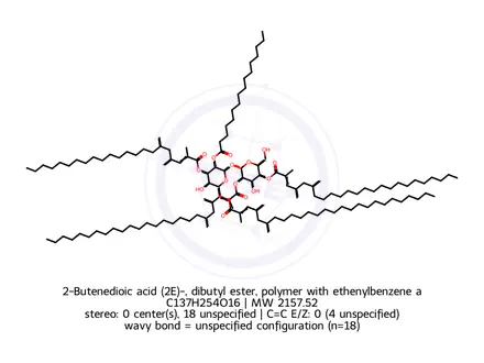 Chemical structure of 2-Butenedioic acid (2E)-, dibutyl ester, polymer with ethenylbenzene and 2-hydroxyethyl 2-methyl-2-propenoate