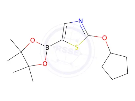 Chemical structure of 2-(Cyclopentyloxy)-5-(4,4,5,5-tetramethyl-1,3,2-dioxaborolan-2-yl)thiazole
