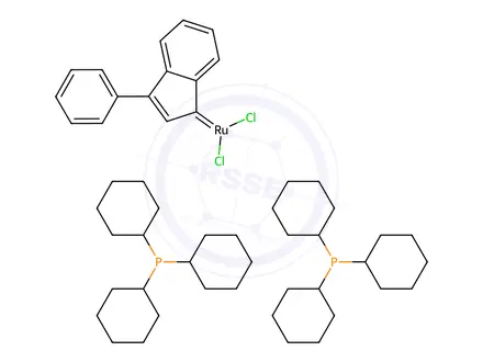 Chemical structure of (SP-5-31)-Dichloro(3-phenyl-1H-inden-1-ylidene)bis(tricyclohexylphosphine)ruthenium