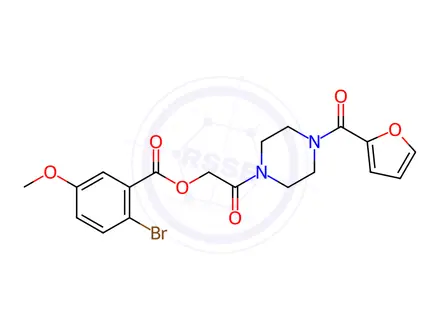 Chemical structure of Benzoic acid, 2-bromo-5-methoxy-, 2-[4-(2-furanylcarbonyl)-1-piperazinyl]-2-oxoethyl ester