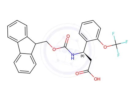 Chemical structure of (R)-3-((((9H-Fluoren-9-yl)methoxy)carbonyl)amino)-3-(2-(trifluoromethoxy)phenyl)propanoic acid