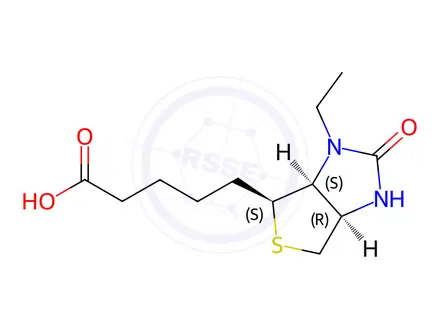 Chemical structure of 5-((3aS,4S,6aR)-3-ethyl-2-oxohexahydro-1H-thieno[3,4-d]imidazol-4-yl)pentanoic Acid