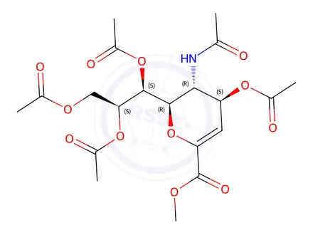 Chemical structure of Methyl 5-acetamido-4-7-8-9-tetra-O-acetyl-2-6-anhydro-3-5-dideoxy-D-glycero-D-galacto-non-2-enonate