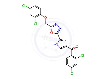 Chemical structure of (5-(5-((2,4-Dichlorophenoxy)methyl)-1,3,4-oxadiazol-2-yl)-1-methyl-1H-pyrrol-3-yl)(2,4-dichlorophenyl)methanone