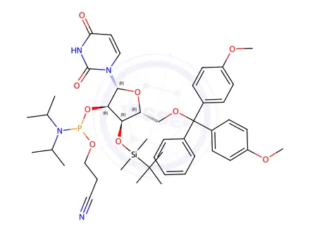 Chemical structure of 3'-O-tert-Butyldimethylsilyl-uridine-5'-O-DMT-2'-CE Phosphoramidite