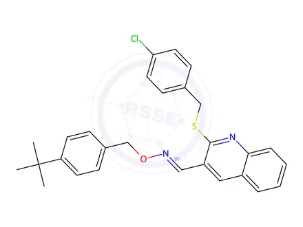 Chemical structure of (E)-2-((4-chlorobenzyl)thio)quinoline-3-carbaldehyde O-(4-(tert-butyl)benzyl) oxime