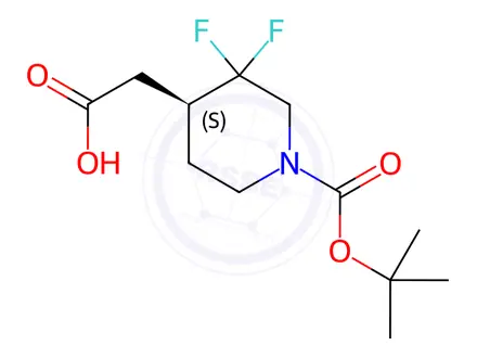 Chemical structure of (S)-2-(1-(tert-butoxycarbonyl)-3,3-difluoropiperidin-4-yl)acetic acid