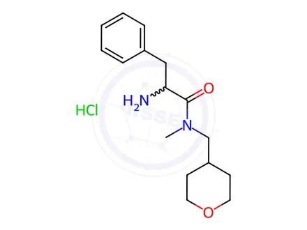 Chemical structure of 2-Amino-N-methyl-3-phenyl-N-((tetrahydro-2H-pyran-4-yl)methyl)propanamide hydrochloride
