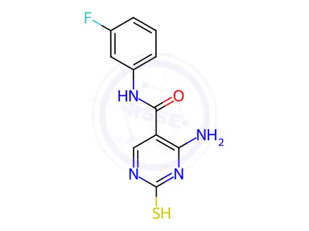 Chemical structure of 4-Amino-N-(3-fluorophenyl)-2-sulfanylpyrimidine-5-carboxamide