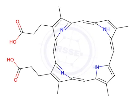 Chemical structure of 3,3'-(3,7,12,17-Tetramethylporphyrin-2,18-diyl)dipropionic acid