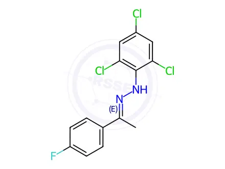 Chemical structure of 1-(1-(4-Fluorophenyl)ethylidene)-2-(2,4,6-trichlorophenyl)hydrazine