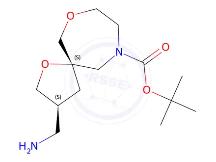 Chemical structure of Tert-butyl (3S,5S)-3-(aminomethyl)-1,7-dioxa-10-azaspiro[4.6]Undecane-10-carboxylate
