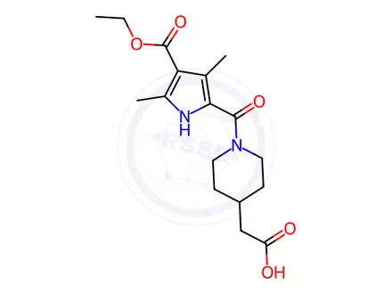 Chemical structure of (1-{[4-(Ethoxycarbonyl)-3,5-dimethyl-1H-pyrrol-2-yl]carbonyl}piperidin-4-yl)acetic acid