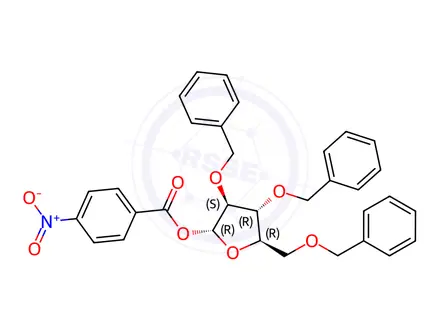 Chemical structure of 2,3,5-TRI-O-BENZYL-1-O-(4-NITROBENZOYL)-D-ALPHA-ARABINOFURANOSE