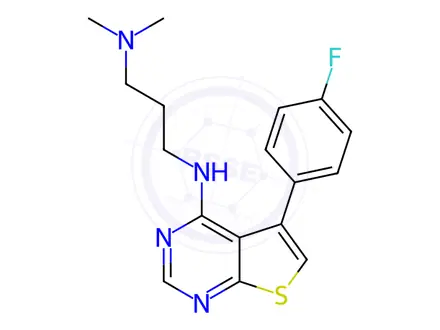 Chemical structure of N1-(5-(4-Fluorophenyl)thieno[2,3-d]pyrimidin-4-yl)-N3,N3-dimethylpropane-1,3-diamine