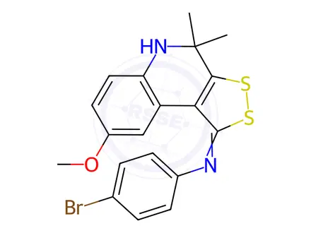 Chemical structure of 4-bromo-N-[(1Z)-8-methoxy-4,4-dimethyl-4,5-dihydro-1H-[1,2]dithiolo[3,4-c]quinolin-1-ylidene]aniline