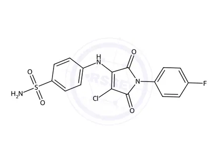 Chemical structure of 4-((4-Chloro-1-(4-fluorophenyl)-2,5-dioxo-2,5-dihydro-1H-pyrrol-3-yl)amino)benzenesulfonamide