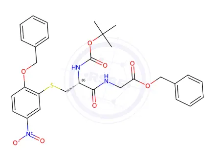 Chemical structure of S-(5-Nitro-2-benzyloxy)phenyl-N-tert-butyloxycarbonyl-L-cysteinyl-glycine Benzyl Ester