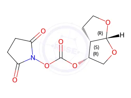 Chemical structure of 1-({[(3R,3aS,6aR)-hexahydrofuro[2,3-b]furan-3-yloxy]carbonyl}oxy)pyrrolidine-2,5-dione