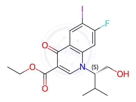 Chemical structure of 3-Quinolinecarboxylic acid, 7-fluoro-1,4-dihydro-1-[(1S)-1-(hydroxymethyl)-2-methylpropyl]-6