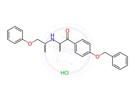 Chemical structure of 2-[(1-methyl-2-phenoxyethyl)amino]-1-[4-(phenylmethoxy)phenyl]propan-1-one hydrochloride