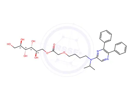 Chemical structure of (2R,3R,4R,5R)-2,3,4,5,6-pentahydroxyhexyl-2-(4-((5,6-diphenylpyrazin-2-yl) (isopropyl)amino)butoxy)acetate