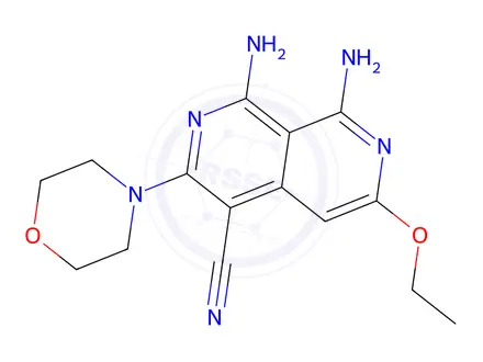 Chemical structure of 1,8-Diamino-6-ethoxy-3-morpholino-2,7-naphthyridine-4-carbonitrile