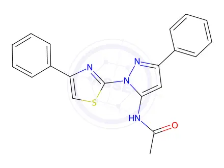 Chemical structure of N-(3-Phenyl-1-(4-phenylthiazol-2-yl)-1H-pyrazol-5-yl)acetamide