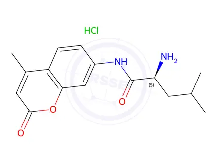 Chemical structure of L-Leucine-7-amido-4-methylcoumarin hydrochloride