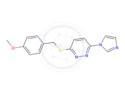 Chemical structure of 3-(1H-Imidazol-1-yl)-6-((4-methoxybenzyl)thio)pyridazine