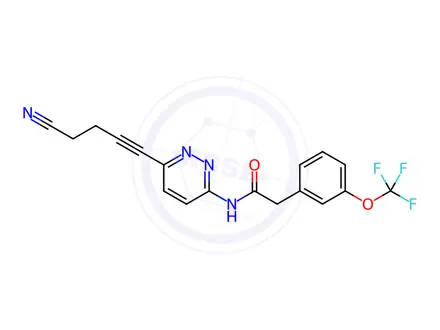 Chemical structure of N-[6-(4-cyanobut-1-ynyl)pyridazin-3-yl]-2-[3-(trifluoromethoxy)phenyl]acetamide