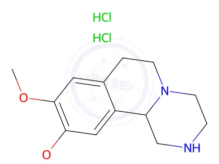 Chemical structure of 9,10-Dimethoxy-2,3,4,6,7,11b-hexahydro-1H-pyrazino[2,1-a]isoquinoline dihydrochloride