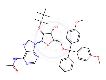 Chemical structure of Adenosine, N-acetyl-5'-O-[bis(4-methoxyphenyl)phenylmethyl]-2'-O-[(1,1-dimethylethyl)dimethylsilyl]-