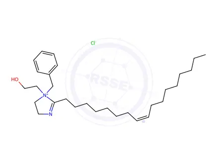 Chemical structure of (Z)1-(benzyl)-2-(8-heptadecenyl)-4,5-dihydro-1-(2-hydroxyethyl)-1H-imidazolium chloride