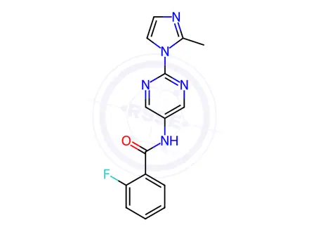 Chemical structure of 2-Fluoro-N-(2-(2-methyl-1H-imidazol-1-yl)pyrimidin-5-yl)benzamide