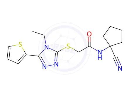 Chemical structure of N-(1-Cyanocyclopentyl)-2-((4-ethyl-5-(thiophen-2-yl)-4H-1,2,4-triazol-3-yl)thio)acetamide