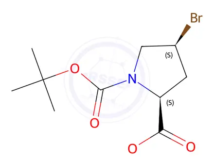Chemical structure of 1-(tert-Butyl) 2-ethyl (2S,4S)-4-bromo-1,2-pyrrolidinedicarboxylate