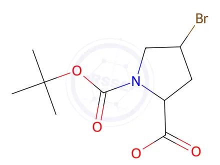 Chemical structure of 1-(tert-Butyl) 2-ethyl (2R,4S)-4-bromo-1,2-pyrrolidinedicarboxylate