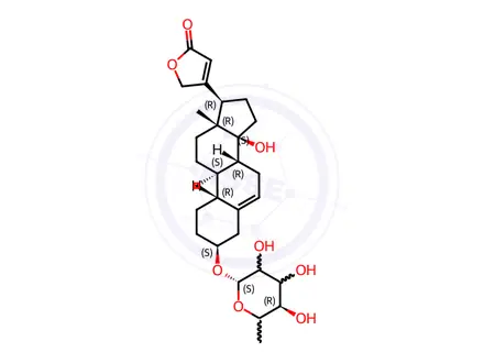 Chemical structure of 3β-[(6-Deoxy-α-L-mannopyranosyl)oxy]-14-hydroxycarda-5,20(22)-dienolide