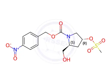 Chemical structure of 4-Nitrobenzyl (2S,4R)-2-(hydroxymethyl)-4-((methylsulfonyl)oxy)pyrrolidine-1-carboxylate