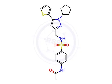 Chemical structure of N-(4-(N-((1-Cyclopentyl-5-(thiophen-2-yl)-1H-pyrazol-3-yl)methyl)sulfamoyl)phenyl)acetamide