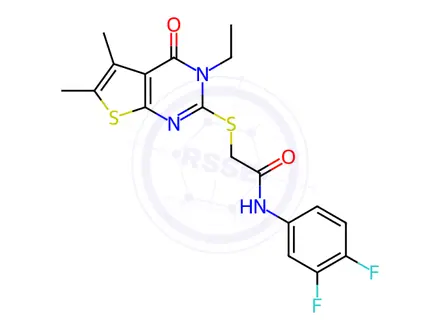 Chemical structure of N-(3,4-Difluorophenyl)-2-((3-ethyl-5,6-dimethyl-4-oxo-3,4-dihydrothieno[2,3-d]pyrimidin-2-yl)thio)acetamide