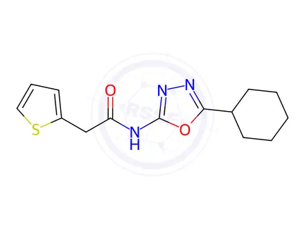 Chemical structure of N-(5-Cyclohexyl-1,3,4-oxadiazol-2-yl)-2-(thiophen-2-yl)acetamide